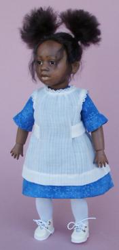 Click to enlarge image  - 11 1/2 inch  June Bug Head Mold - 1910 Girls Dress with Apron